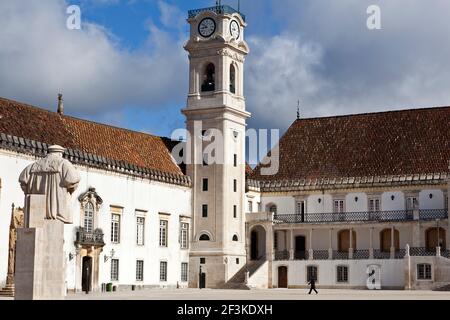 The belltower and courtyard of the old University of Coimbra, Beira Litoral, Portugal (First established in 1290) Stock Photo