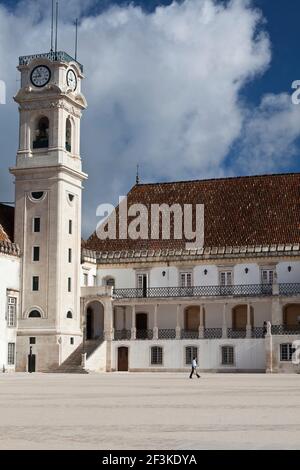 The belltower and courtyard of the old University of Coimbra, Beira Litoral, Portugal (First established in 1290) Stock Photo