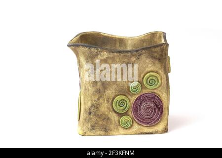 clay pot on white background - handmade pottery Stock Photo