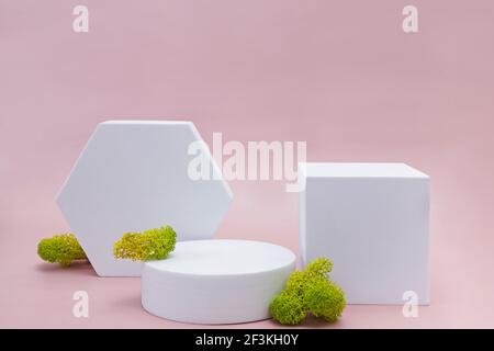 Empty geometric podiums for product presentation Stock Photo
