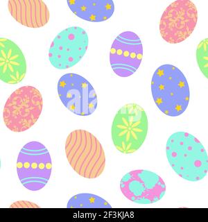 Seamless background with Easter eggs. Repeating pattern for Easter. Vector painted colored eggs, a symbol of the holiday.Background. Stock Vector