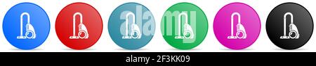 Vacuum cleaner vector icons, set of circle gradient buttons in 6 colors options for webdesign and mobile applications Stock Vector
