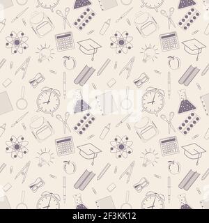 Seamless pattern with different school objects Stock Vector
