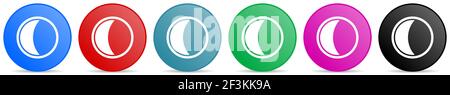 Moon vector icons, set of circle gradient buttons in 6 colors options for webdesign and mobile applications Stock Vector