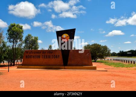 Kulgara, NT, Australia - November 15, 2017: Border between Northern Territory and South Australia on Stuart Highway Stock Photo