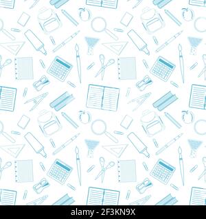 Seamless pattern with different school objects Stock Vector