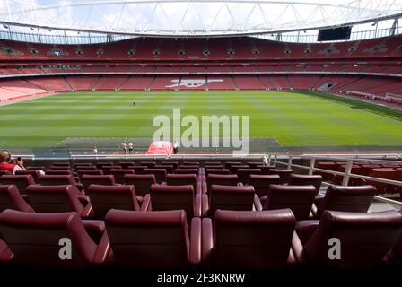 Interior of Emirates Stadium, home of Arsenal Football Club, London, N5, England | Architect: HOK Sport | Stock Photo