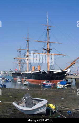 HMS Warrior, the first armour-plated, iron-hulled warship, built for Royal Navy in 1860, Portsmouth Historic Docks, England | NONE | Stock Photo