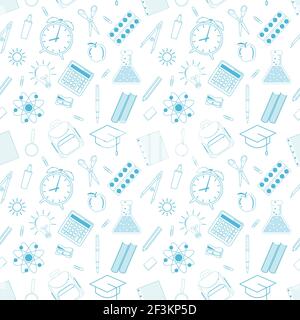 Seamless pattern with different school objects Stock Vector