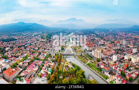 Vladikavkaz aerial panoramic view. Vladikavkaz is the capital city of the Republic of North Ossetia-Alania in Russia. Stock Photo