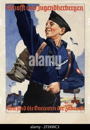 Vintage German Hitler Youth propaganda poster. Germany. 1930s-1940s Stock Photo