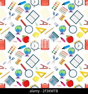 Seamless pattern with different school objects Stock Vector
