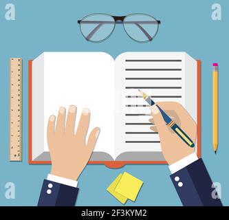 Hand Writing On Book Open Stock Vector