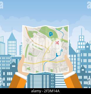 Folded Paper Map In Hand Stock Vector