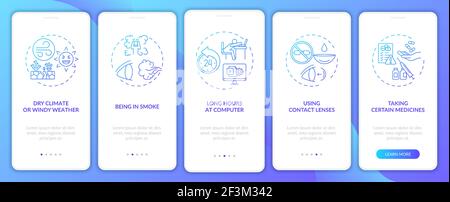 Dry eye causes onboarding mobile app page screen with concepts Stock Vector