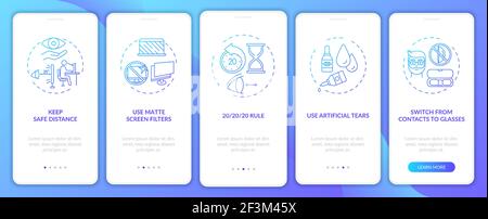 Digital eyestrain prevention tips onboarding mobile app page screen with concepts Stock Vector