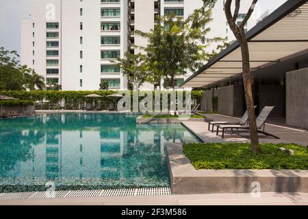 Outdoor swimming pool by MKPL Architects Stock Photo