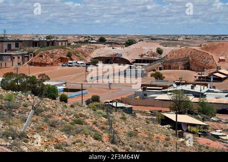 Coober Pedy, SA, Australia - November 14, 2017: Cityscape from the outback village in South Australia with heaps of opal fields in background Stock Photo