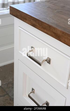 Metal drawer handles in kitchen of beach house in Campo Cove in Loma Linda,  California, USA Stock Photo - Alamy