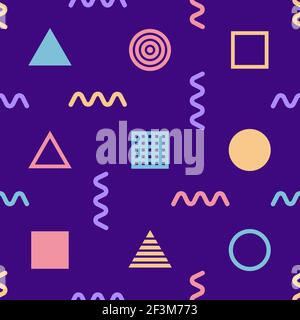 Geometric seamless pattern with circles and triangles. Memphis style for fashion. Vector abstract background Stock Vector