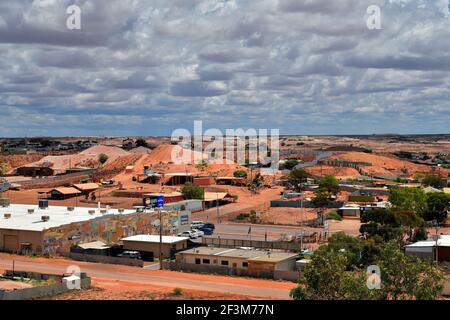 Coober Pedy, SA, Australia - November 14, 2017: Cityscape from the outback village in South Australia with heaps of opal fields in background Stock Photo