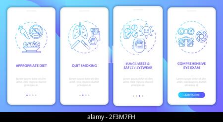 Eye health tips onboarding mobile app page screen with concepts Stock Vector