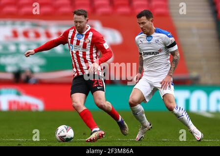 Aiden McGeady of Sunderland and Kieron Morris of Tranmere Rovers - Sunderland v Tranmere Rovers, EFL Papa John's Trophy Final, Wembley Stadium, London - 14th March 2021  Editorial Use Only Stock Photo