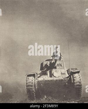 World War II period from German propaganda news. German tank in the Battle of France. Victory in the west. 1940 Stock Photo