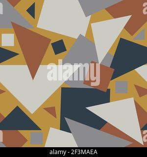 Seamless vector pattern geometrical shapes texture. Wallpaper design with  squares and triangle on beige background. Artistic repeat design. Stock Vector