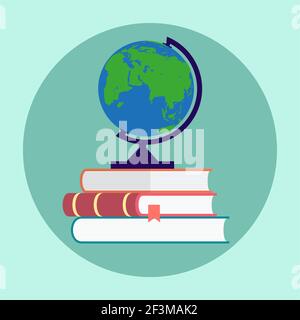 Globe and Books flat style Stock Vector