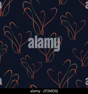 Seamless vector pattern with abstract curved lines on dark blue. Modern wallpaper design with colourful swirls. Fashion textile decoration. Stock Vector
