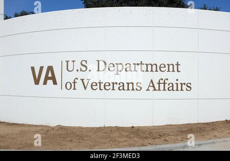 LONG BEACH, CALIFORNIA - 16 MAR 2021: Sign at the Veterans Affairs complex Bellflower Boulevard entrance. Stock Photo