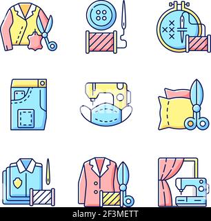 Sewing services RGB color icons set Stock Vector