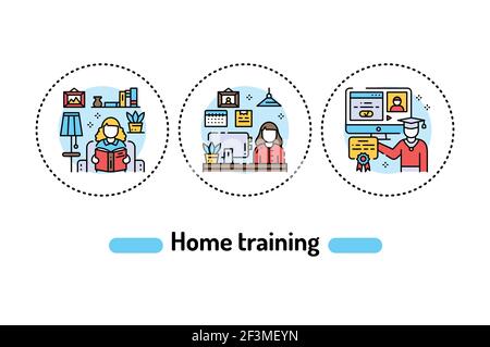 Home training color line icons concept. Daily routine. Vector isolated illustration. Editable stroke Stock Vector
