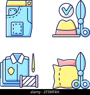 Clothing alteration service RGB color icons set Stock Vector
