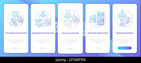 Motivational factors onboarding mobile app page screen with concepts Stock Vector