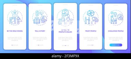 Tips of how to motivate people onboarding mobile app page screen with concepts Stock Vector