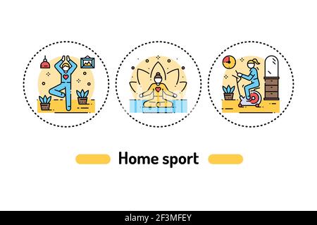 Home sport color line icons concept. Daily routine. Vector isolated illustration. Editable stroke. Stock Vector