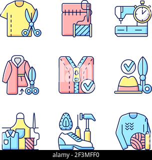 Sewing RGB color icons set Stock Vector