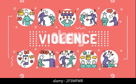 Domestic violence color line icons set. Harassment, social abuse and ...