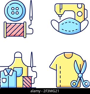 Clothing alteration RGB color icons set Stock Vector