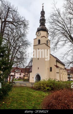 Kostel Nejsvetejsi trojice church from 16th century in Novy Jicin city in Czech republic Stock Photo