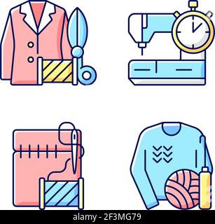 Outfit repair services RGB color icons set Stock Vector