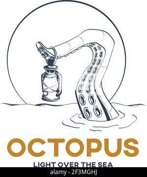 Octopus, light over the sea Stock Vector