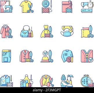 Clothing alteration and repair services RGB color icons set Stock Vector