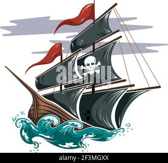 Unique colorful old pirate ship Stock Vector