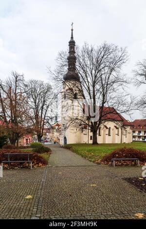 Kostel Nejsvetejsi trojice church from 16th century in Novy Jicin city in Czech republic Stock Photo