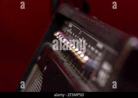 Knobs for volume, tone and various settings on the guitar amp. Guitar combo. Close up. Selective focus Stock Photo