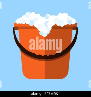 Red cleaning bucket with soap bubbles Stock Vector
