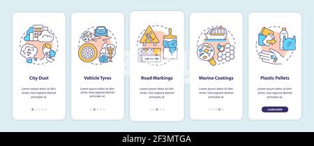 Microplastics sources onboarding mobile app page screen with concepts Stock Vector